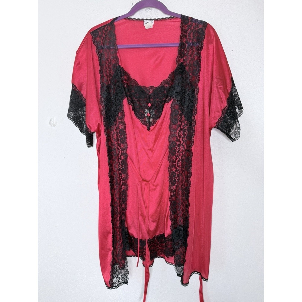 VTG Avon Night Gown Robe 2 Pc Set Lace Lingerie Sz S/M Slip Dress USA READ‎